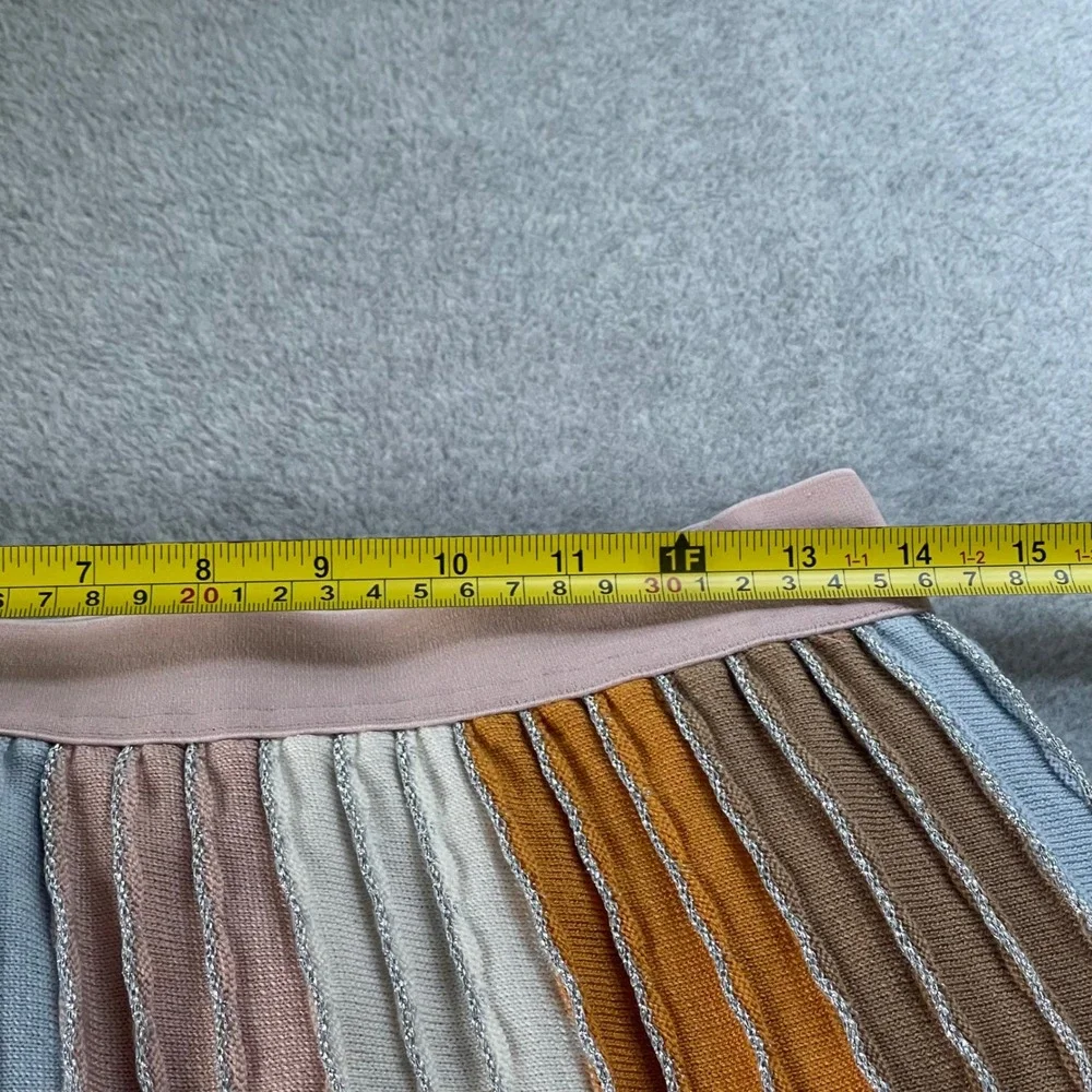 Eva Franco Multicolor Pleated Skirt M Stretch Waist Metallic Ribbed Stripes‎